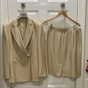Giorgio Armani Cream Double-Breasted Blazer and Skirt Set